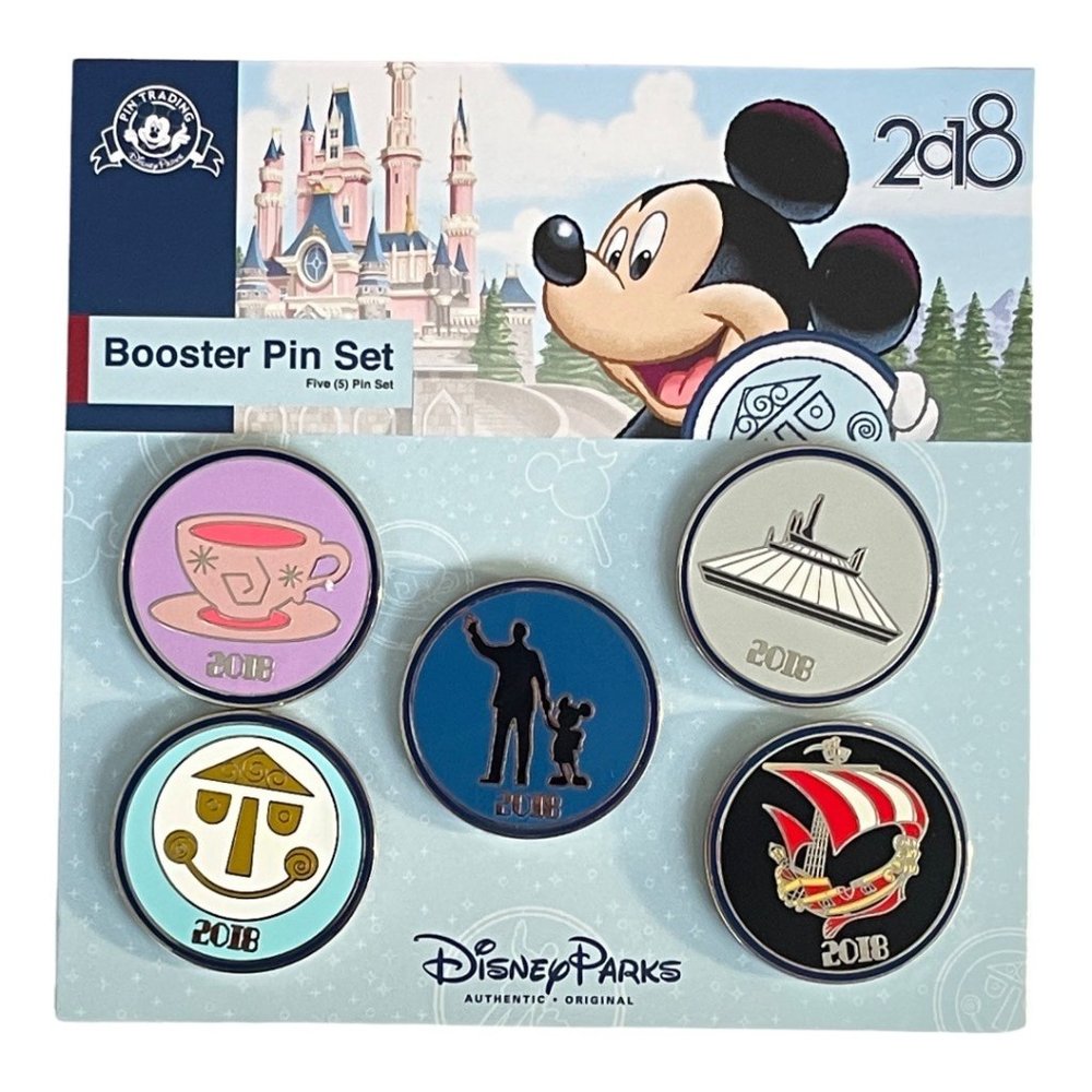 Disney Parks 2018 Space Mountain Peter Pan's Flight Small World Booster Pin Set